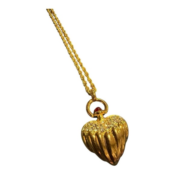 Vintage Gold Rope Pave Crystal Heart Pendant 26” Gold Chain Necklace Joan Rivers - Picture 6 of 8